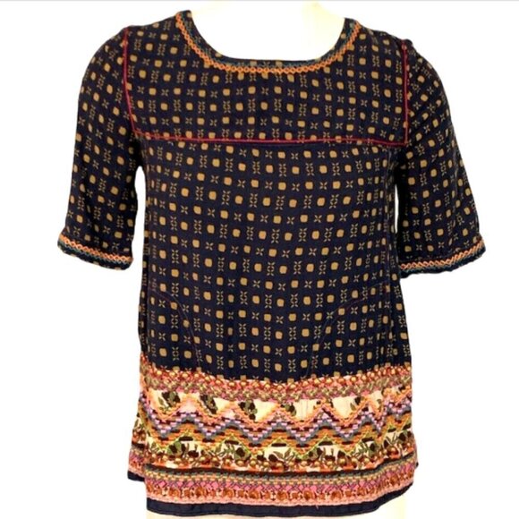 Anthropologie Holding Horses Minas Blouse Embroidered Short Sleeve Top 2 #19768 - Picture 5 of 14